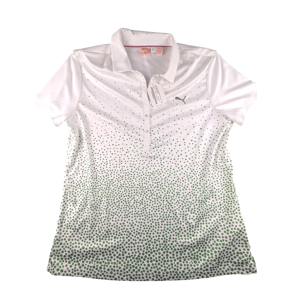 Puma Golf Womens Watercolor Dot Polo Shirt White Green XL Golf Tennis Collared